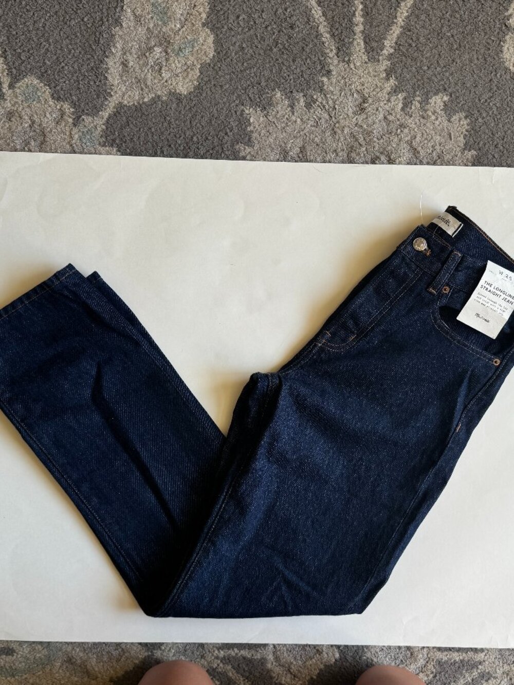 NWT Madewell The Longline Straight Jean Rigid Dark Wash 25